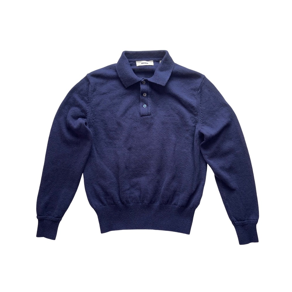 BUCK MASON Seafarer Rugby Polo Mens Medium Blue Cotton Knit Sweater Long Sleeve